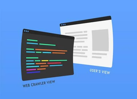 Comparison and difference in how search engine crawler spider bot and user sees Illustrazione stock