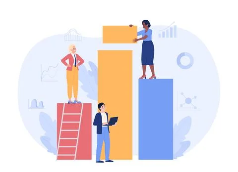 Comparison bar chart creating flat concept vector spot illustration Stock Illustration