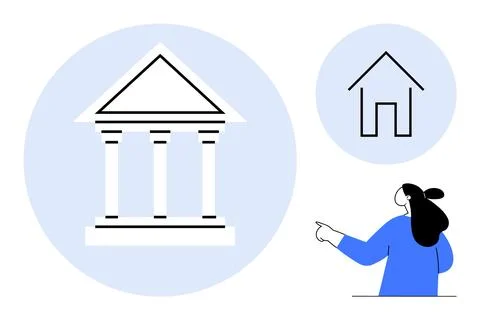Comparison Between Classical Government Building and Modern House Symbol Illustrazione stock