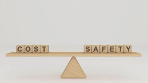 Comparison between cost and safety, idea and  concept ,business investment .. Stock Illustration