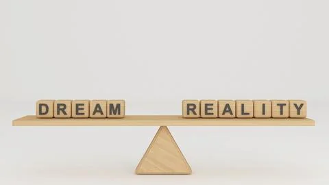 Comparison between dreams and reality, idea and  concept ,business investme.. Stock Illustration