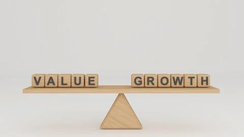 Comparison between value and growth, idea and  concept ,business investment.. Stock Illustration