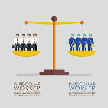 Comparison between white and blue collar workers on balance scale infographic Stock Illustration
