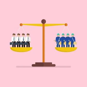 Comparison between white and blue collar workers on balance scale Stock Illustration
