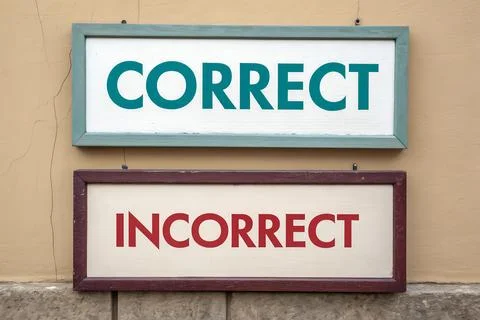 Comparison of Correct and Incorrect Words on Colorful Educational Boards Stock Photos