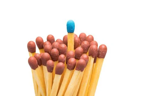 Comparison, differentiation and USP. One match standing out from the crowd. Stock Photos