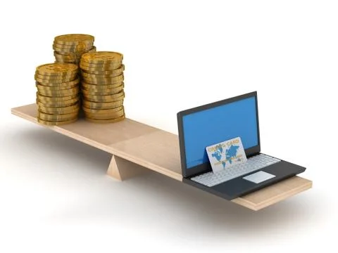 Comparison of e-commerce and cash. Isolated 3D image Stock Illustration