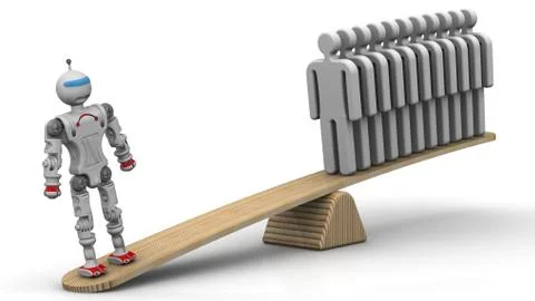 Comparison of the efficiency of the robot and the person Illustrazione stock