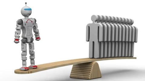 Comparison of the efficiency of the robot and the person Illustrazione stock