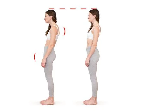 Comparison of good and bad posture. Problems of slouching, curvature of the 写真素材