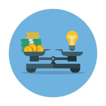 Comparison of money value and idea, business measurement vector concept Stock Illustration