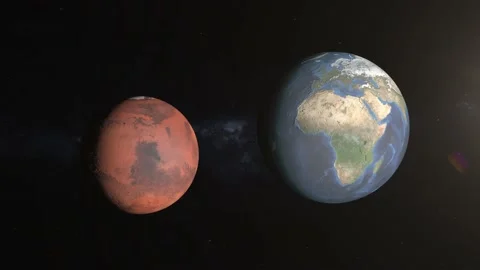 Comparison of the planets Mars and earth.Diameters of the planets Mars and Earth Stock Footage 152131186
