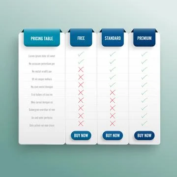 Comparison pricing list. Comparing price or product plan chart compare produc Stock Illustration