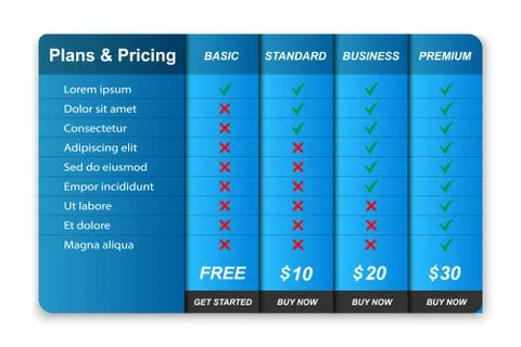 Comparison pricing table. Stock Illustration