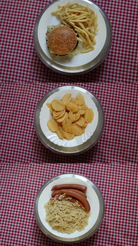 Comparison of processed fast food meals Stock Footage 340221264
