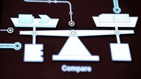Comparison scales with patterned tray pieces Stock Photos