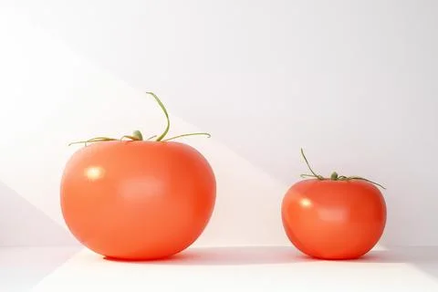Comparison of small and large tomato in a ray of light Stock Illustration