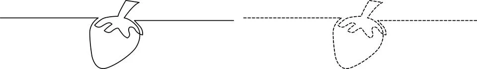 Comparison of a solid and dashed outline of a heart shape with a dividing l.. Stock Illustration