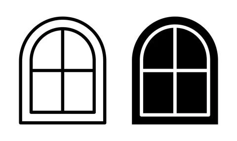 Comparison of Two Arched Windows, One Outline and One Filled in Black Stock Illustration