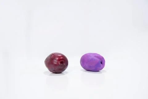 Comparison of two blue plums - Real and Fake. Stock Photos