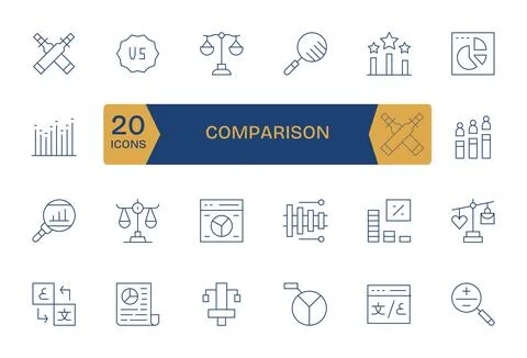 Comparison Vector Icon Library with 24 Thin Line Retina Ready Detail Enhanc.. Stock Illustration