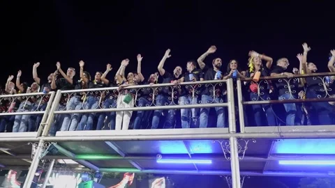 Comparsa Jumechis celebrate on float in Carnival parade in 2025 Stock Footage 305835237