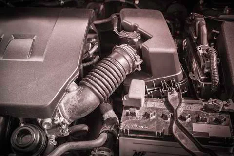 Compartment of car engine Stock Photos