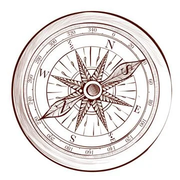 Compas for navigation and hunting. Camping tourism, sail adventure, travel Illustrazione stock