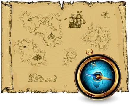 Compass with ancient map Stock Illustration