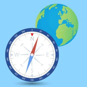 Compass and Earth globe Stock Illustration
