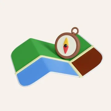 Compass and Folded map and location pin isolated. minimal Navigation icon.icon Stock Illustration