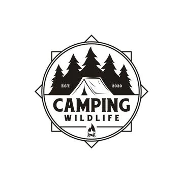 Compass and forest camping logo emblem summer camping vector illustration wit Illustrazione stock