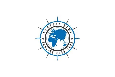 Compass and Globe World for Global Expedition Travel Navigation Logo Design.. Stock Illustration