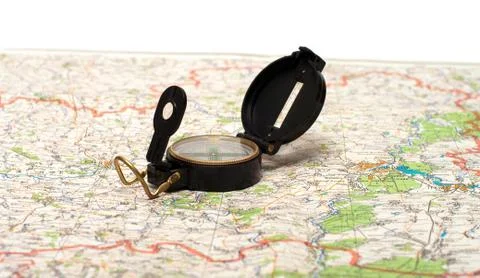 Compass and map. Stock Photos
