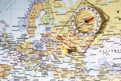 Compass and map Stock Photos