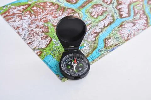 Compass and map. Stock Photos