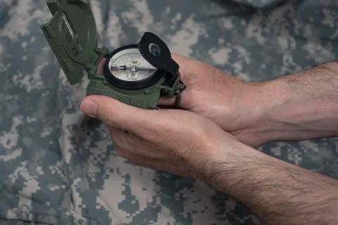 Compass and map reading survival outdoors Foto stock
