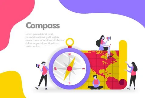 Compass and Maps Illustration Concept, trip and destination. Modern flat desi 스톡 일러스트