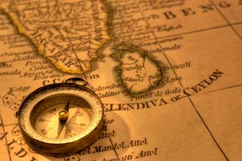Compass and old map india Stock Photos