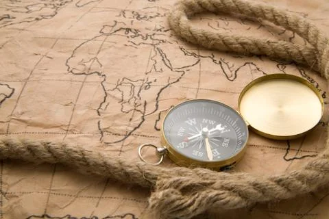 Compass and old map Stock Photos