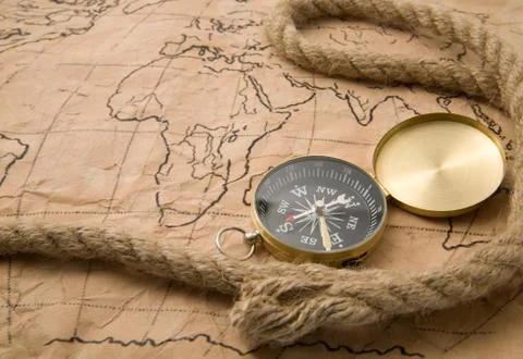 Compass and old map Stock Photos