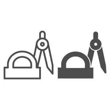 Compass and protractor line and solid icon, school concept, geometry tools sign Stock Illustration