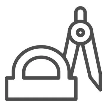 Compass and protractor line icon, school concept, geometry tools sign on white Stock Illustration