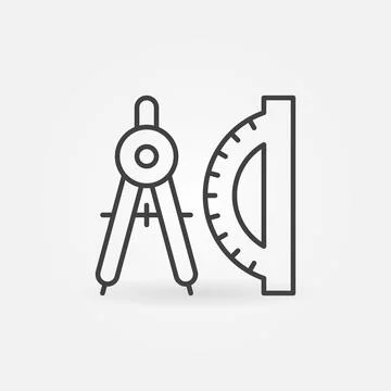 Compass and Protractor line vector concept Geometry icon Stock Illustration