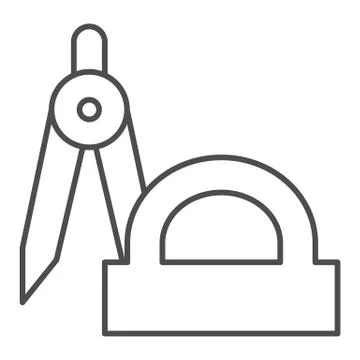 Compass and protractor thin line icon, school concept, geometry tools sign on Stock Illustration