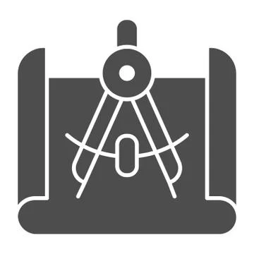 Compass and sheet of paper solid icon, interior design concept, divider and Stock Illustration