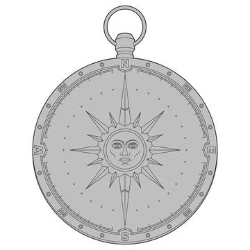 Compass and sun of may in grayscale Stock Illustration