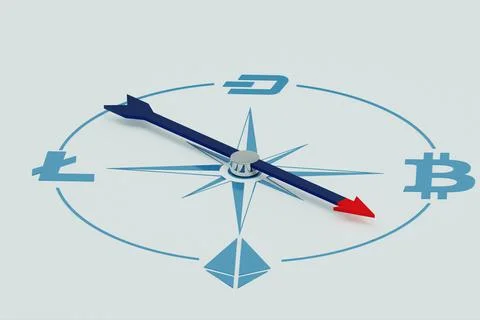 Compass and various crypto currencies Stock Illustration
