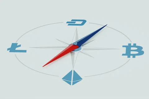 Compass and various crypto currencies Stock Illustration