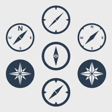 Compass and Windrose Flat Icons Set Stock Illustration